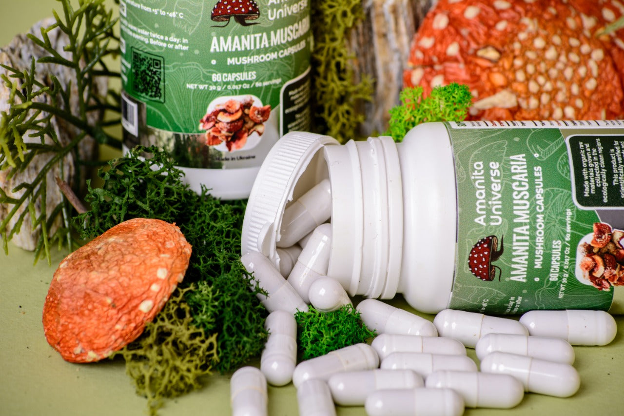 Red fly agaric in capsules