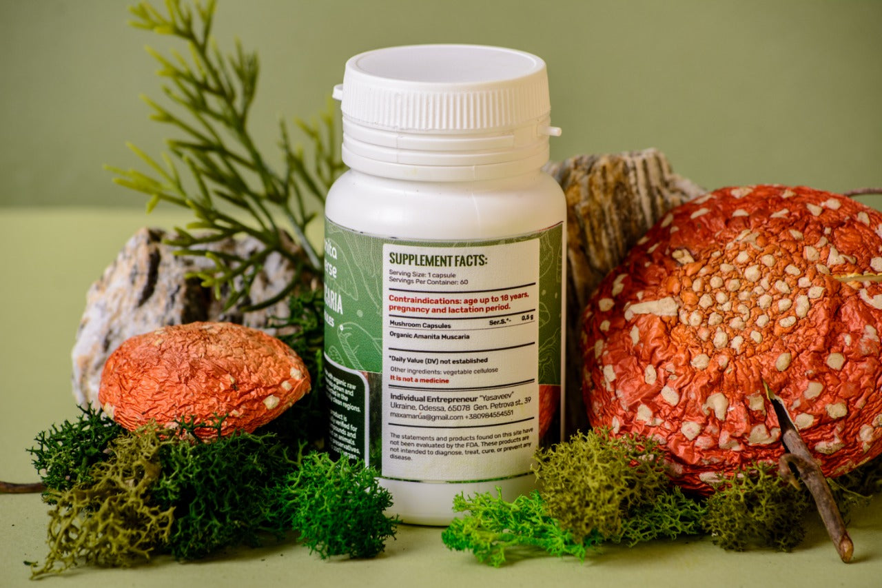 Red fly agaric in capsules