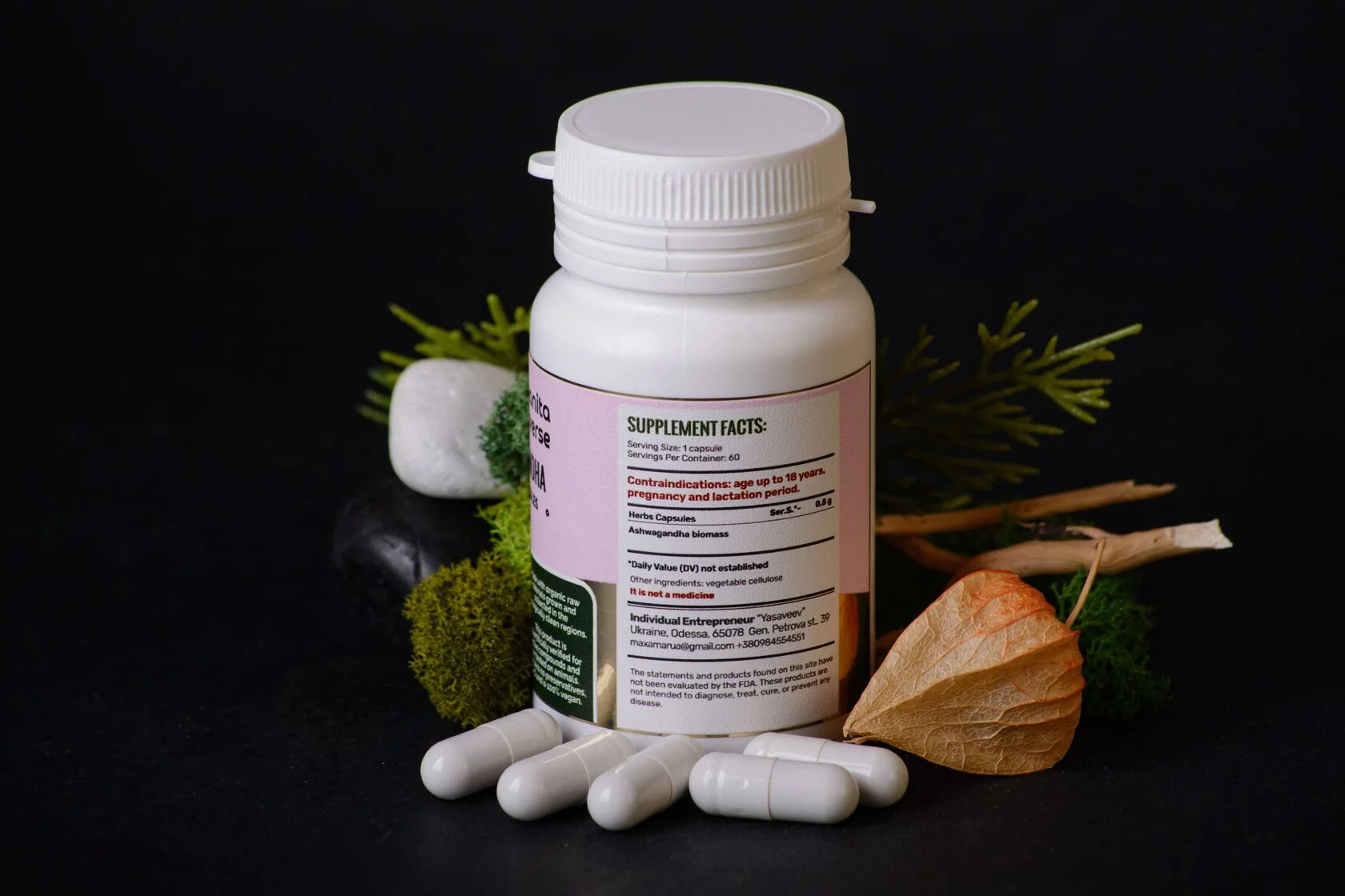 Ashwagandha in capsules of 0.5 g