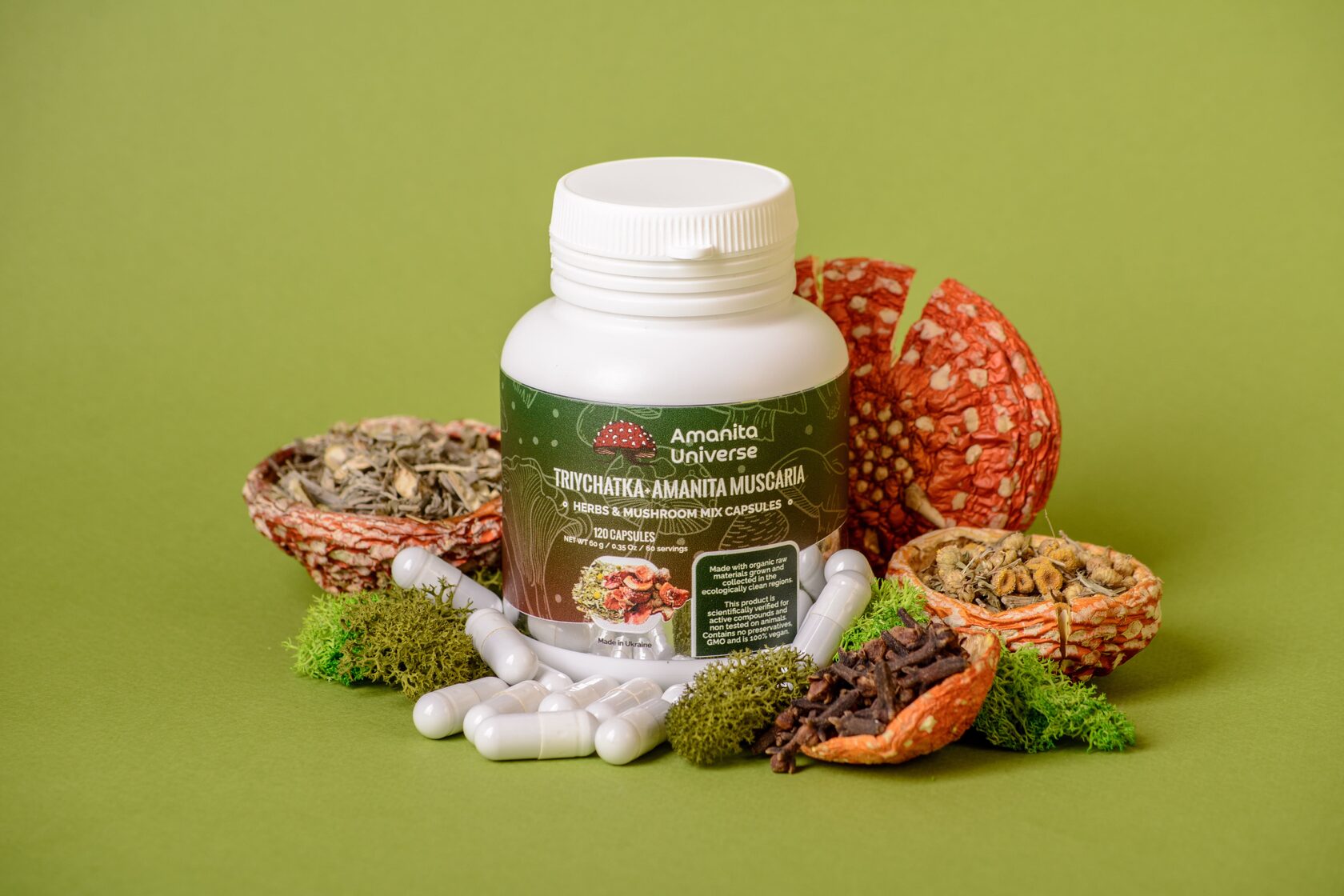 Triychatka antiparasitic with amanita in capsules of 0.5 g