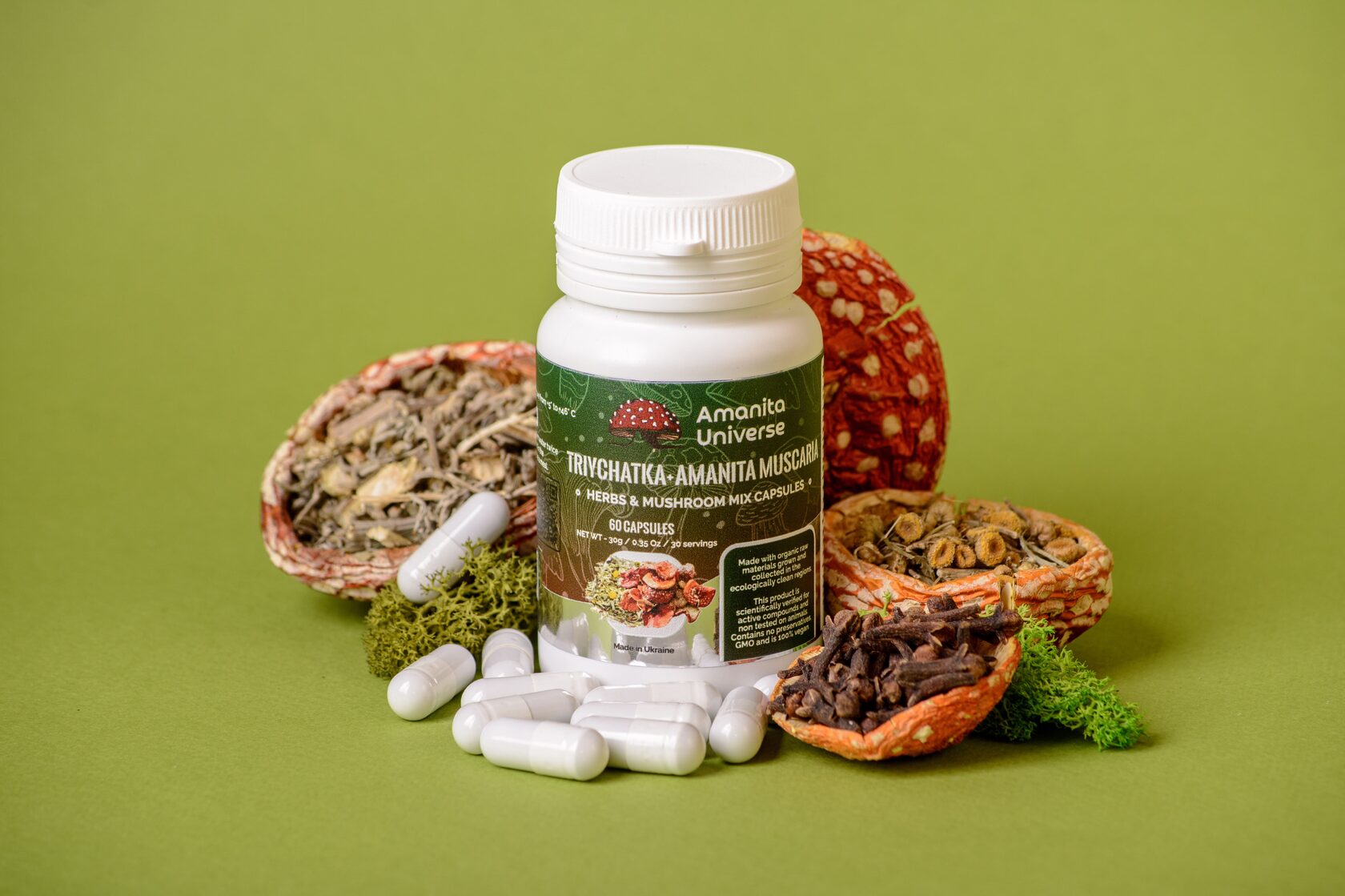 Triychatka antiparasitic with amanita in capsules of 0.5 g