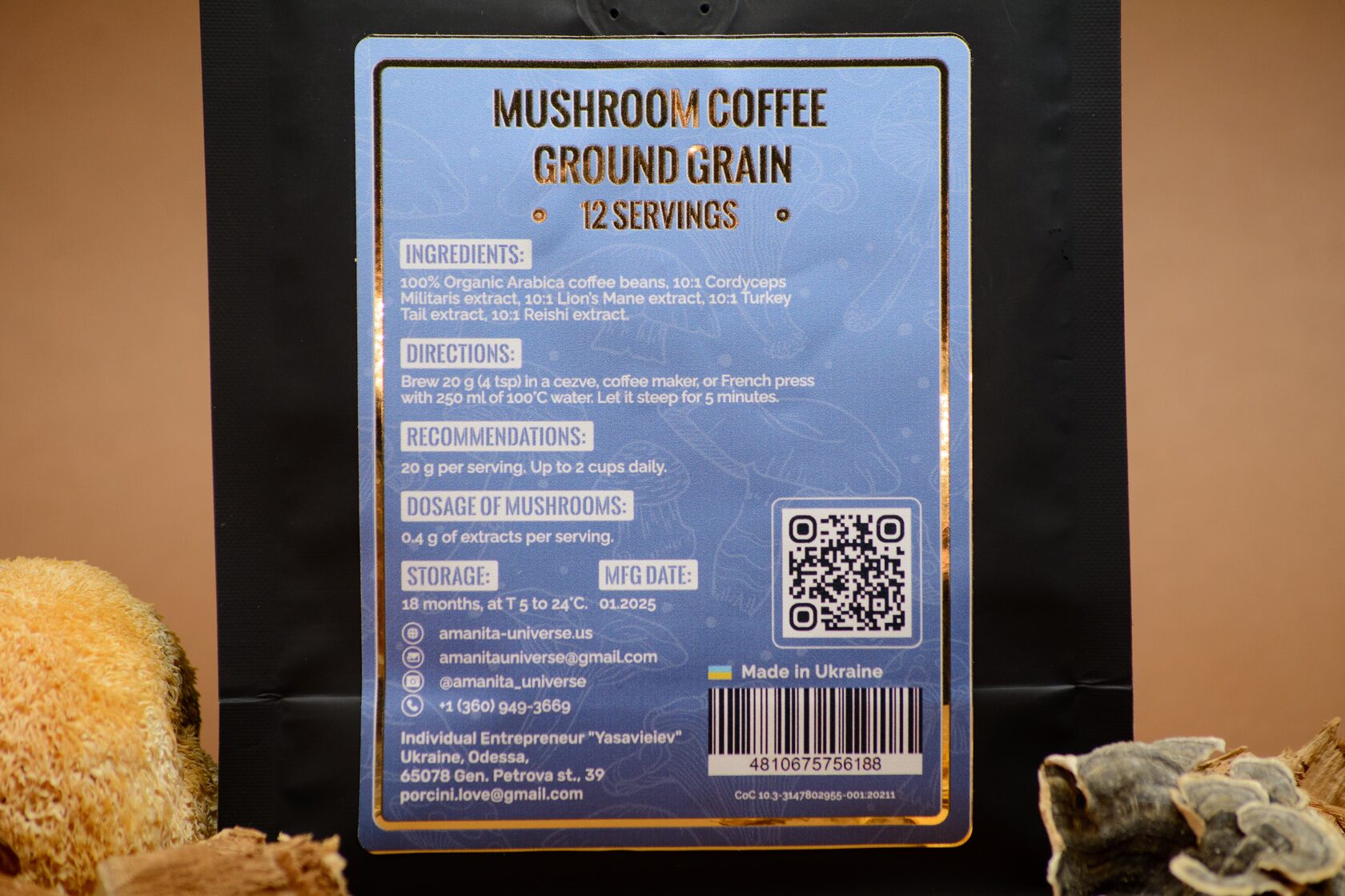 Mushroom coffee ground grain, 250 g