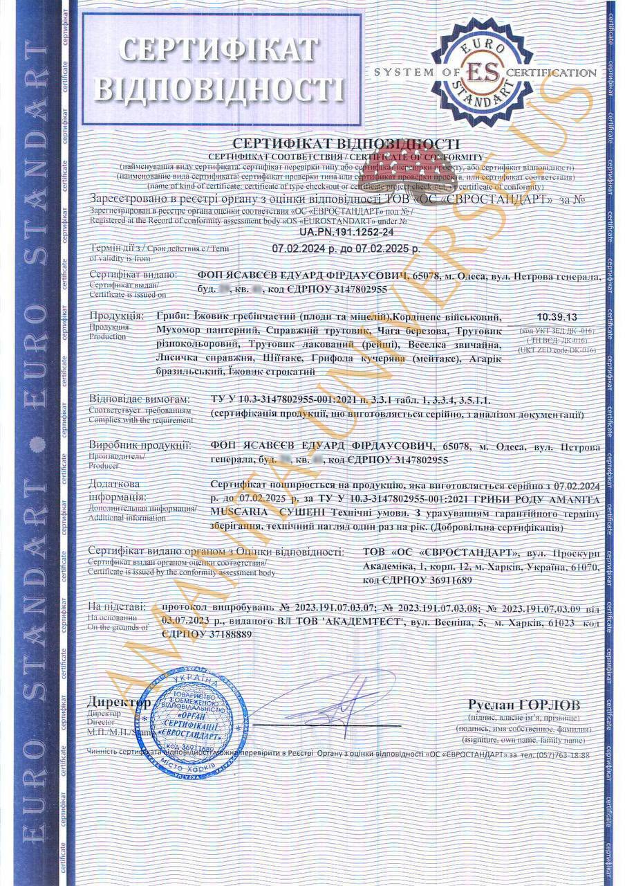 Certificate of Conformity — document image from the live store