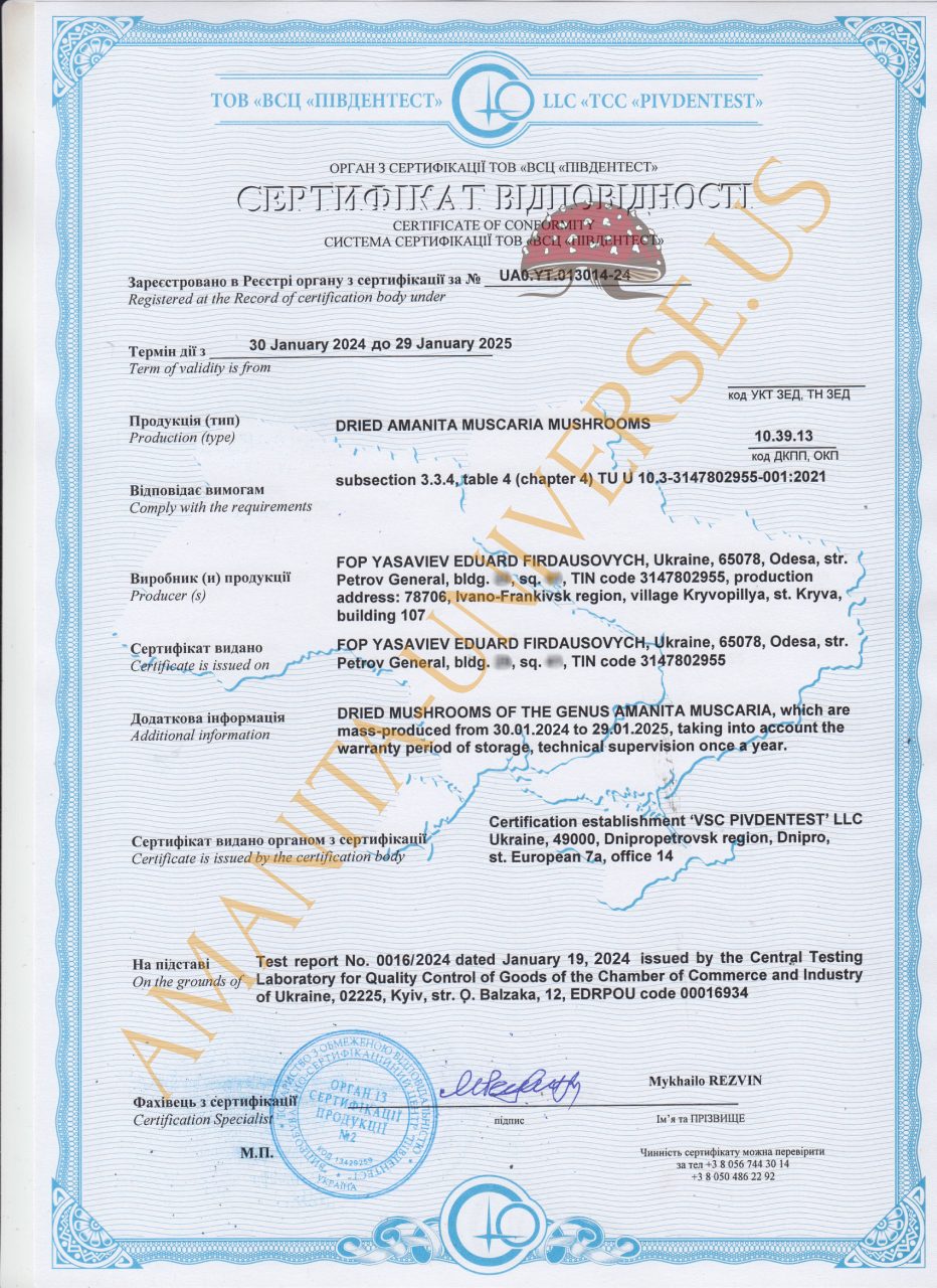 Certificate of Conformity — document image from the live store